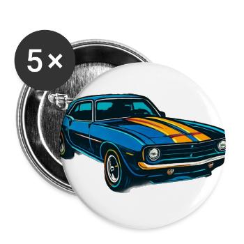 Blue Vintage Car with Neon Stripes - Buttons large 2.2'' (5-pack) - white