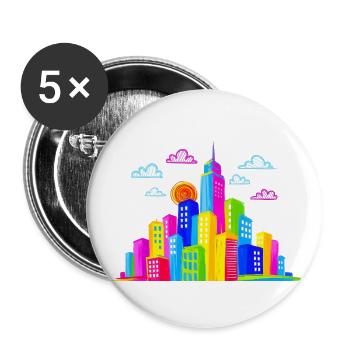Neon City Skyline Rainbow - Buttons large 2.2'' (5-pack) - white