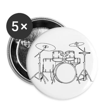 One-line drum kit tee - Buttons large 2.2'' (5-pack) - white