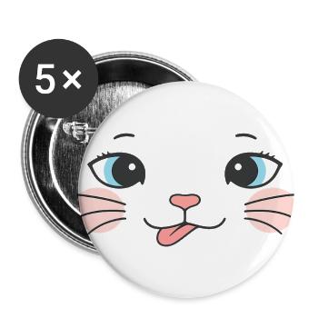 Whimsical Cat Face Tongue Sticker - Buttons large 2.2'' (5-pack) - white