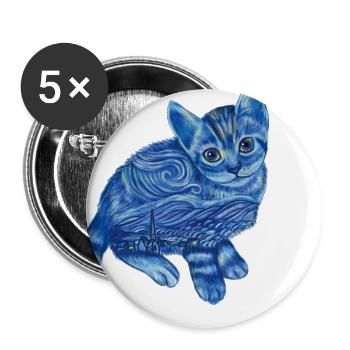 Blue Van Gogh Starry Night Bengal Cat Illustration - Buttons large 2.2'' (5-pack) - white