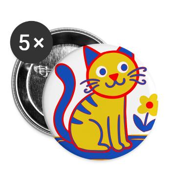 Sunny Cat on Rug with Flower - Buttons large 2.2'' (5-pack) - white