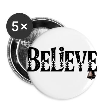 Believe Christmas Typography Pines & Jingle Bell - Buttons large 2.2'' (5-pack) - white