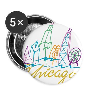 Vibrant Chicago Skyline Art Print - Buttons large 2.2'' (5-pack) - white