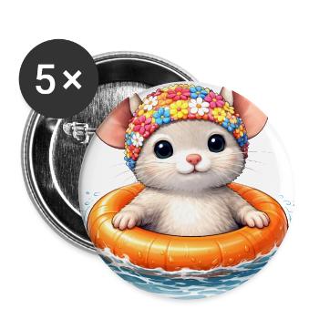 Cute Mouse with Swim Ring in the Water - Buttons large 2.2'' (5-pack) - white