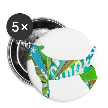 Mixed media collage art DOG PUPPY in Santa Hat  - Buttons large 2.2'' (5-pack) - white