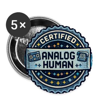 Certified Analog Human Retro Tech Badge - Buttons large 2.2'' (5-pack) - white