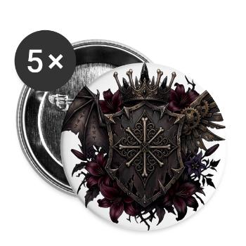 Crowned Gothic Crest with Gear Wings - Buttons large 2.2'' (5-pack) - white