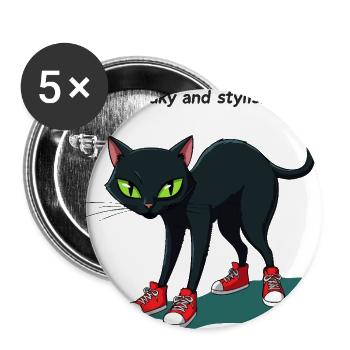 Midnight Cat in Red Sneakers - Buttons large 2.2'' (5-pack) - white