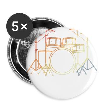 Drum Kit Line Art Vintage - Buttons large 2.2'' (5-pack) - white