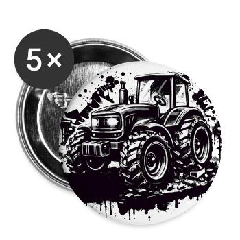 Black and white tractor in stencil style - Buttons large 2.2'' (5-pack) - white