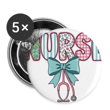 Nurse Floral Stripes with Stethoscope - Buttons large 2.2'' (5-pack) - white