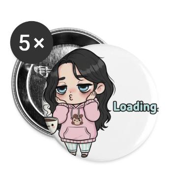 Sleepy Chibi Girl Coffee Loading Morning Mood - Buttons large 2.2'' (5-pack) - white
