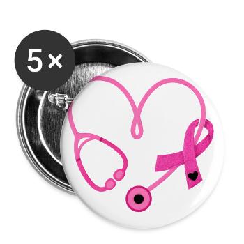 Pink Heart Stethoscope Ribbon - Buttons large 2.2'' (5-pack) - white