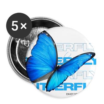 Blue Butterfly Neon Text - Buttons large 2.2'' (5-pack) - white
