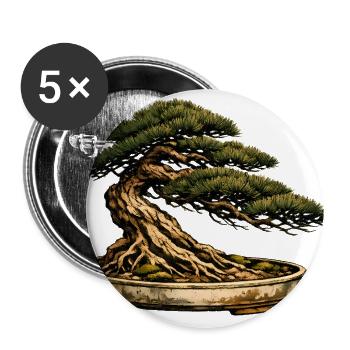 Japanese Pine Bonsai Tree Art - Buttons large 2.2'' (5-pack) - white