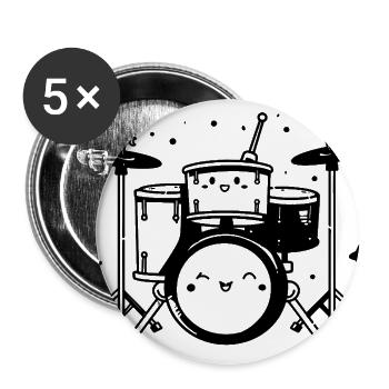 Drum Kit Comic Look - Buttons large 2.2'' (5-pack) - white