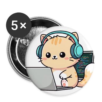 Cute Orange Tabby with Headphones and Laptop - Buttons large 2.2'' (5-pack) - white
