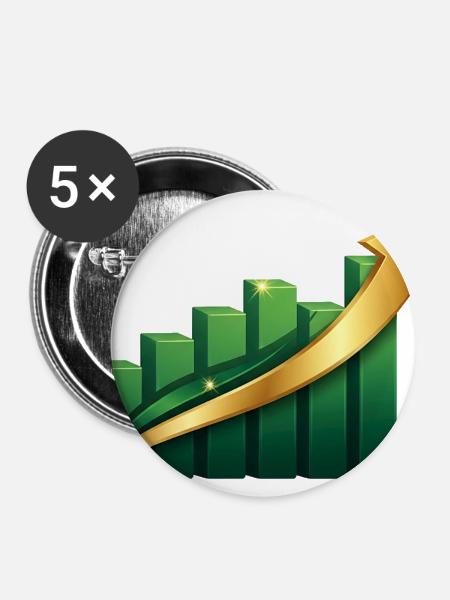 Green Bar Chart with Gold Arrow - Buttons large 2.2'' (5-pack) - white