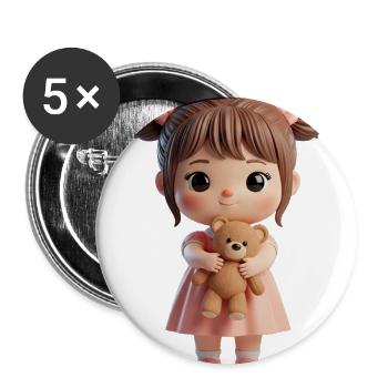 Cute Girl with Teddy Bear Design - Buttons large 2.2'' (5-pack) - white