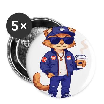 Cafe Cat in Blue Streetwear - Buttons large 2.2'' (5-pack) - white