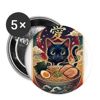 Love Cat Ramen Neon - Buttons large 2.2'' (5-pack) - white