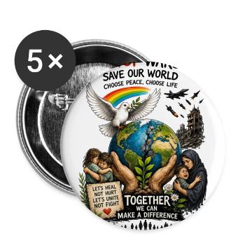 Peaceful Unity: Heal the World - Buttons large 2.2'' (5-pack) - white