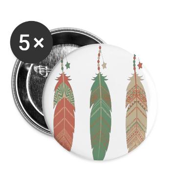 Boho Feather Trio Print - Buttons large 2.2'' (5-pack) - white