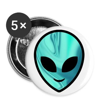 Alien. Psychedelic tirquise Alien head - Buttons large 2.2'' (5-pack) - white
