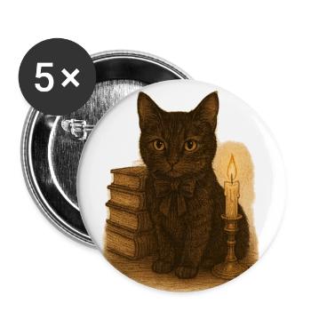 Vintage Cat with Books and Candle - Buttons large 2.2'' (5-pack) - white