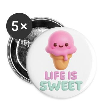 Life is Sweet Ice Cream Kawaii - Buttons large 2.2'' (5-pack) - white