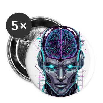 Cyberpunk AI Robot Head - Neon Glitch Art Style - Buttons large 2.2'' (5-pack) - white