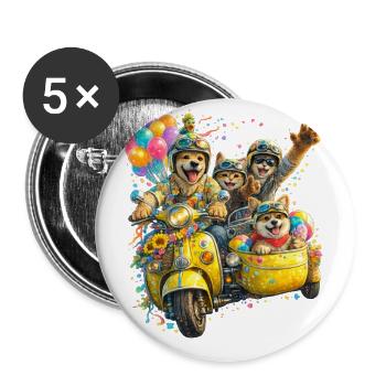 Puptastic Parade on Yellow Scooter - Buttons large 2.2'' (5-pack) - white