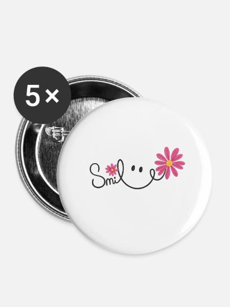 Floral Smile Script Embroidery Tee - Buttons large 2.2'' (5-pack) - white