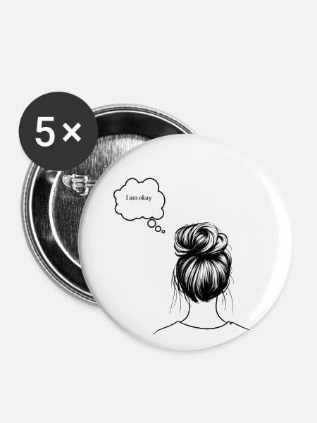 I Am Okay: Monochrome Bun Sketch - Buttons large 2.2'' (5-pack) - white