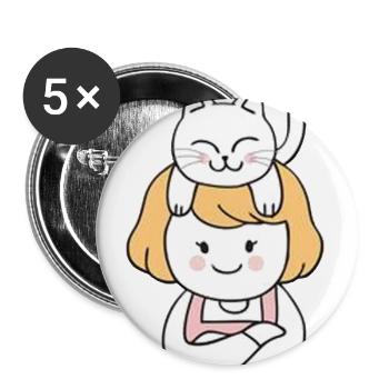 Cute Girl and Cat on Head - Buttons large 2.2'' (5-pack) - white