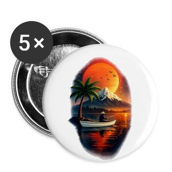 Sunset Fisherman on Quiet Lake - Buttons large 2.2'' (5-pack) - white