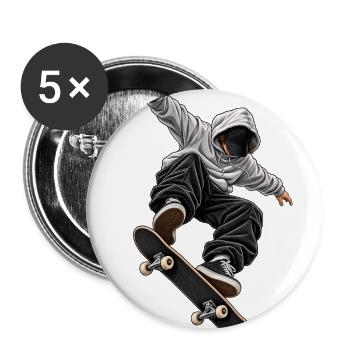 Skater Skeleton Kickflip Streetwear - Buttons large 2.2'' (5-pack) - white