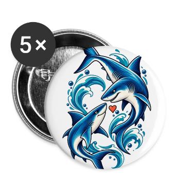 Sharks in a Love Current | Romantic Shark Couple - Buttons large 2.2'' (5-pack) - white