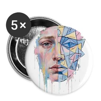 Split Face: Watercolor Meets Geometry - Buttons large 2.2'' (5-pack) - white