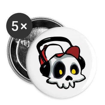 Skull With Headphones - Buttons large 2.2'' (5-pack) - white