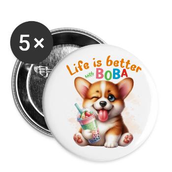 Corgi with BOBA tea Milk TEA Bubble tea - Buttons large 2.2'' (5-pack) - white