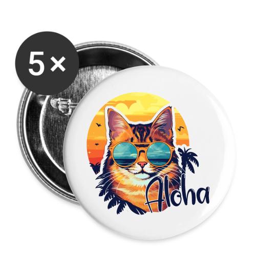 Funny Cat in Hawaiian Aloha Sunglasses - Buttons large 2.2'' (5-pack)