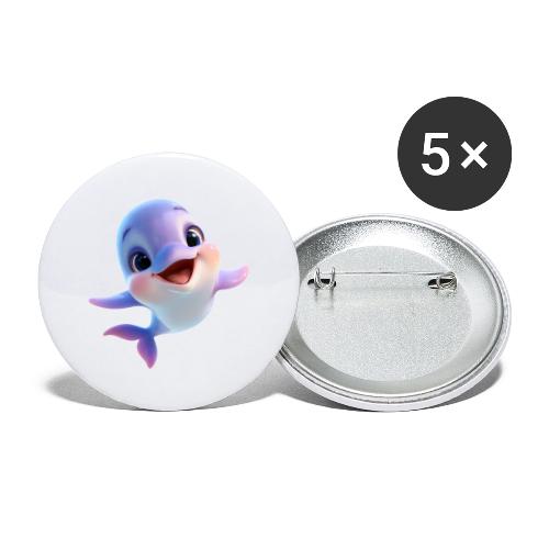 Purple-White Smiling Baby Dolphin - Buttons large 2.2'' (5-pack)