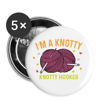 Knotty Knotty Hooker Knitter Gift - Buttons large 2.2'' (5-pack) - white