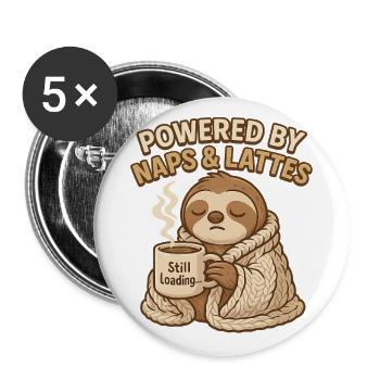 Powered by Naps Lattes Sloth Coffee Design - Buttons large 2.2'' (5-pack) - white
