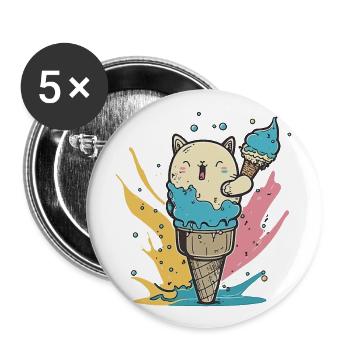 Happy cut cat eating ice cream - Buttons large 2.2'' (5-pack) - white