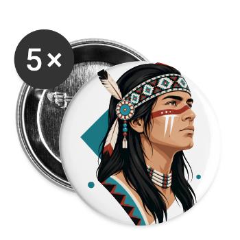 Native Warrior Portrait – Tribal Vector Design - Buttons large 2.2'' (5-pack) - white