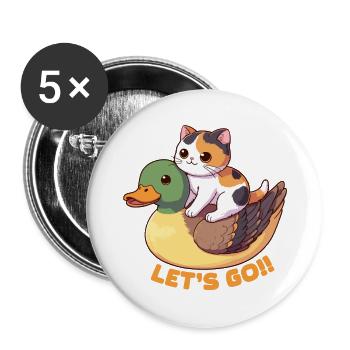 Tuxedo Calico Cat On A Duck - Buttons large 2.2'' (5-pack) - white