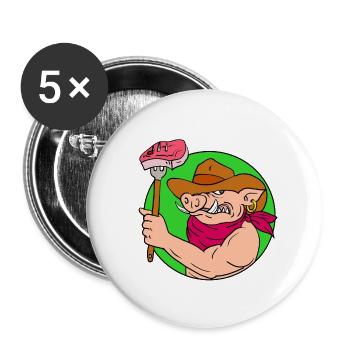 Cowboy Hog Holding Barbecue Steak Drawing Color - Buttons large 2.2'' (5-pack) - white